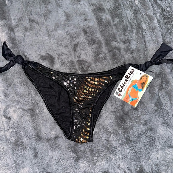 Sexy Black Metallic Sequin Bikini Bottom - Picture 1 of 2
